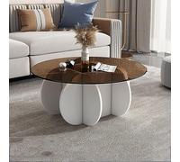 KRXSOBNV, Table basse en verre avec base en bois massif - Table centrale ronde moderne, pour salon et terrasse - Table basse en verre trempé transparent, repose-pieds (blanc + bleu sarcelle, 80 x 40