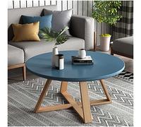 KRXSOBNV, Table basse ronde avec design moderne, panneau MDF et pieds en bois, pour salon, chambre à coucher, balcon, bureau, table d'appoint, repose-pieds (bleu, 80 cm)