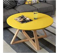 KRXSOBNV, Table basse ronde avec design moderne, panneau MDF et pieds en bois, pour salon, chambre à coucher, balcon, bureau, table d'appoint, repose-pieds (jaune, 70 cm)