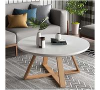 KRXSOBNV, Table basse ronde avec design moderne, panneau MDF et pieds en bois, pour salon, chambre à coucher, balcon, bureau, table d'appoint, repose-pieds (blanc, 60 cm)