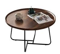 KRXSOBNV, Table basse ronde en bois de noyer, avec cadre en métal noir, idéale pour le salon moderne, les petits meubles de maison, les repose-pieds (noyer, 60 x 39 cm)