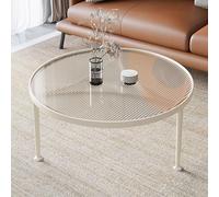 KRXSOBNV, Table basse ronde minimaliste - Table centrale basse, avec plateau en verre trempé et cadre en métal - Table ronde pour thé, canapé, d'appoint, table de sol (Bianco, 45 x 45 x 45 cm)