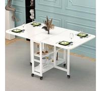 KRXSOBNV, Table de salle à manger pliante peu encombrante, table de salle à manger à abattants avec roulettes verrouillables, table de salle à manger extensible avec étagère de rangement à 2 niveaux ,