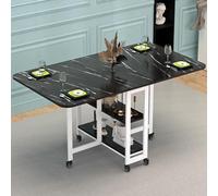 KRXSOBNV, Table de salle à manger pliante peu encombrante, table de salle à manger à abattants avec roulettes verrouillables, table de salle à manger extensible avec étagère de rangement à 2 niveaux ,