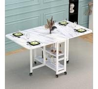 KRXSOBNV, Table de salle à manger pliante peu encombrante, table de salle à manger à abattants avec roulettes verrouillables, table de salle à manger extensible avec étagère de rangement à 2 niveaux ,