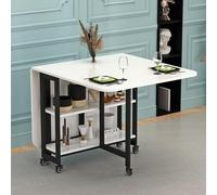 KRXSOBNV, Table de salle à manger pliante peu encombrante, table de salle à manger à abattants avec roulettes verrouillables, table de salle à manger extensible avec étagère de rangement à 2 niveaux ,