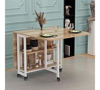 KRXSOBNV, Table de salle à manger pliante peu encombrante, table de salle à manger à abattants avec roulettes verrouillables, table de salle à manger extensible avec étagère de rangement à 2 niveaux ,