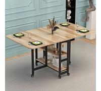 KRXSOBNV, Table de salle à manger pliante peu encombrante, table de salle à manger à abattants avec roulettes verrouillables, table de salle à manger extensible avec étagère de rangement à 2 niveaux ,