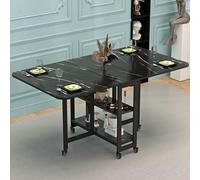 KRXSOBNV, Table de salle à manger pliante peu encombrante, table de salle à manger à abattants avec roulettes verrouillables, table de salle à manger extensible avec étagère de rangement à 2 niveaux ,