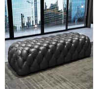 KRXSOBNV, Tabouret Blanc Luxueux avec Boutons, Banc Repose-Pieds Confortable, for l'entrée du Salon, de la Chambre à Coucher - Cuir rembourré rectangulaire,Tabourets(Black,90x45x42cm(35x18x17inch))