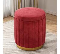 KRXSOBNV, Tabouret de Maquillage avec Rangement, avec Base dorée - Chaise Ronde de Grande capacité - Tabouret Repose-Pieds Doux - Siège rembourré élégant et Luxueux,Tabourets(Red)