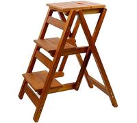 KRXSOBNV, Tabouret échelle à 3 marches, Chaise d'escalier Pliante multifonctionnelle, escabeau Double Usage, en Bois Massif for la Maison ，Tabouret Pliant(Brown)