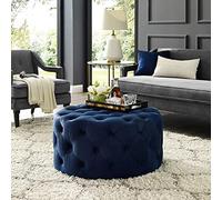 KRXSOBNV, Tabouret Repose-Pieds en Peluche, Petite Table Basse Moderne, Pouf Rond en Velours touffeté, Banc de Bout de lit for Salon, Salle d'hébergement, Chambre à Coucher,Tabourets(Navy)