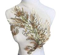 KRXSOBNV, Tissu en Dentelle brodé de Plumes et de Paillettes, Motif Floral, Garniture en Filet, Motif de Couture, Robe de mariée, Bricolage Artisanal ，Appliqués à Coudre(Onecolor)