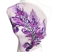 KRXSOBNV, Tissu en Dentelle brodé de Plumes et de Paillettes, Motif Floral, Garniture en Filet, Motif de Couture, Robe de mariée, Bricolage Artisanal ，Appliqués à Coudre(Purple)