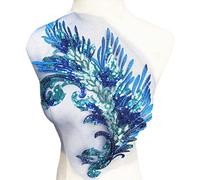 KRXSOBNV, Tissu en Dentelle brodé de Plumes et de Paillettes, Motif Floral, Garniture en Filet, Motif de Couture, Robe de mariée, Bricolage Artisanal ，Appliqués à Coudre(Blu)