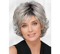 KRYLL Perruques Courtes pour Femmes Blanches Perruque Grise synthétique Omber Perruques Gris Argent pour Femmes Vieille Dame Perruque Cheveux naturels Femmes Perruques