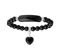 KRYMSON 1 bracelet en obsidienne en forme de cœur noir avec perles de cristal, bracelet porte-bonheur en forme de cœur, convient pour les femmes à porter et à offrir, 18.5 centimeters, Pierre