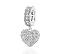 KRYMSON 1 breloque en forme de cœur en argent pour bracelet -pour les femmes pour un anniversaire ou un mariage, 1,4 * 0,6 cm, Argent