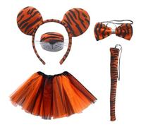 KRYMSON 1 costume de tigre de chat, 1 jupe de ballerine, 1 bandeau, 1 nœud, 1 queue et nez, costume de tigre pour enfant, ensemble de costume d'animaux pour Halloween