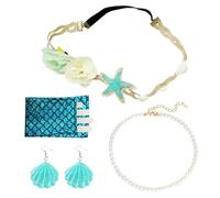 KRYMSON 1 ensemble d'accessoires océan, bijoux sur le thème de l'océan, bijoux sirène, bandeau, boucles d'oreilles, collier et gants, convient pour le carnaval et les fêtes à thème, bleu, taille