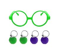 KRYMSON 1 monture de lunettes rétro, 2 paires de boucles d'oreilles en forme de boule de fourrure, monture ronde, monture sans lentille, lunettes décoratives pour enfants, lunettes colorées et boucles