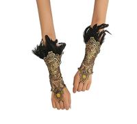 KRYMSON 1 paire de gants à plumes noires pour femme, gants longs en dentelle, accessoires de costume, gants en plumes, gants de bal pour femme, bracelets de costume d'Halloween (noir), Noir , taille