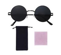 KRYMSON 1 paire de lunettes de soleil rondes, steampunk, noires, adaptées aux hommes et aux femmes, avec étui et chiffon inclus