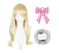 KRYMSON 1 perruque blonde, filet à cheveux, bandeau à nœud rose - or, rose - cheveux synthétiques - perruque - WIG - adulte - femme - bouclée et lisse - carnaval, fête, mascarade