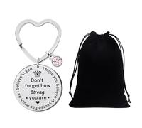 KRYMSON 1 porte-clés inspirant en forme de cœur avec 1 pochette en velours noir, porte-clés en acier inoxydable, porte-clés gravé, convient comme cadeau positif pour les femmes, argenté, 30mm+30mm