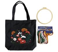 KRYMSON 1 sac de transport en toile à motifs avec cadre à broder, fil coloré, aiguille à broder, kit de broderie au point de croix, kit de bricolage pour adultes, kit de broderie pour débutants (noir)