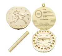 KRYMSON Boîte de rangement en bois pour dents de lait, boîte à souvenirs de collection, convient pour garçons et filles, style Féerique, Enfantin, taille 13 x 13 x 2 cm