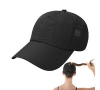 KRYMSON Casquette de Course Pour Femme - Noire, à Queue de Cheval Croisée en Maille, à Séchage Rapide, Réglable