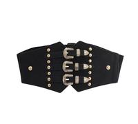 KRYMSON Ceinture Large pour Femme - Noir et Doré - Élastique pour Resserrer la Taille - Pour Robe, Jeans, Pirates - Accessoires de Vêtements - Taille Unique