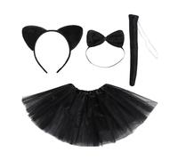KRYMSON Costume de chat 4 pièces - Costume de chat pour enfants - Bandeau de chat pour enfants - Queue de chat et nœud papillon - Costume de queue de chat pour fille - Costume d'Halloween pour enfants