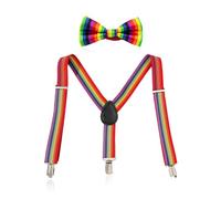 KRYMSON Ensemble de 2 bretelles à cravate arc-en-ciel, bretelles réglables, bretelles élastiques, bretelles pour hommes et enfants, nœud papillon rayé, adaptées à un usage quotidien