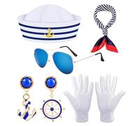 KRYMSON Ensemble de costume de marin 7 pièces pour femme, costume de capitaine, costume de marin nautique pour bals, fêtes, cosplay et célébrations