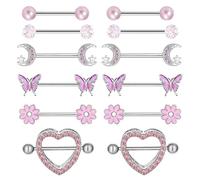 KRYMSON Lot de 12 piercings de téton pour femme - Faux piercing de téton - En acier inoxydable - Rose, Acier inoxydable
