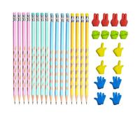 KRYMSON Lot de 16 crayons HB pour enfants, 16 gommes à doigts, crayons triangulaires, crayons avec gomme, crayons correcteurs de trous, adaptés pour écrire et dessiner