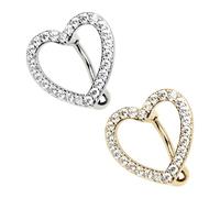 KRYMSON Lot de 2 anneaux de nombril en forme de cœur, tige et barre de piercing, bijou flottant (argent, or), Acier inoxydable et Hao Shi