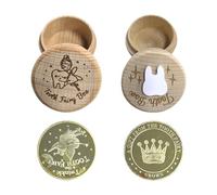 KRYMSON Lot de 2 Boîtes en Bois de Fée des Dents - 2 Pièces de Monnaie Dorées - Boîte à Souvenirs Pour Enfants - Convient Pendant la Période de Dentition (Couleur Bois)