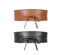 KRYMSON Lot de 2 ceintures en cuir pour femme - Noir et marron - 9,3 cm de large - Élastique et durable - Parfait pour les jupes, chemises et combinaisons