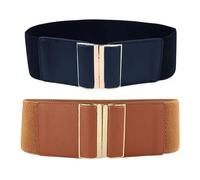 KRYMSON Lot de 2 Ceintures Larges pour Femme - Tendance, Élastique Réglable, Décorative Classique pour Robes, Jeans et Vêtements Formels (Camel, Bleu Foncé)