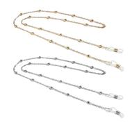 KRYMSON Lot de 2 chaînes de lunettes dorées et argentées pour femme, bracelets à lunettes pour femme, accessoires pour femme, chaînes de lunettes, perles de masque, chaînes de lunettes de soleil,