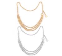 KRYMSON Lot de 2 Chaînes de Taille Rondes Multicouches - Dorées et Argentées - Pour Femme - Ceinture de Pirate - Ceinture à Chaîne - Corset