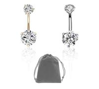 KRYMSON Lot de 2 clous de nombril en diamant d'eau avec 1 sac de rangement, perforation de nombril, zircone, perforation du ventre, bijoux de piercing humain, Acier inoxydable
