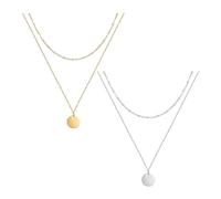 KRYMSON Lot de 2 colliers avec pendentif en forme de pièce de monnaie, collier en argent pour femme, collier en belcher, collier pour femme, collier pendentif pour femme (or, argent), 45 cm, Acier