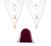 KRYMSON Lot de 2 colliers lune multicouche avec 1 sac de rangement, collier pour femme, collier bohème, lune, convient pour Thanksgiving, anniversaire, fête des mères, Métal