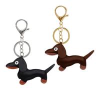 KRYMSON Lot de 2 pendentifs en cuir en forme de teckel - Pour sac et clés - Cadeaux pour les amoureux des animaux - Décoration pour sacs et clés - Noir, marron foncé, noir, marron foncé, 12 * 8,5 cm