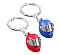KRYMSON Lot de 2 porte-clés de casque, porte-clés de moto, porte-clés personnalisés, moto décorative, parfait comme cadeau d'anniversaire, de vacances, Bleu/rouge, 3*2*1,8 cm